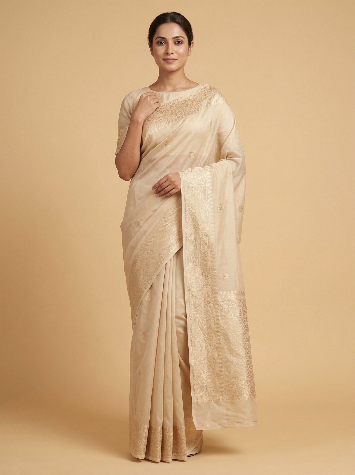 Ecru Beige Handloom Saree