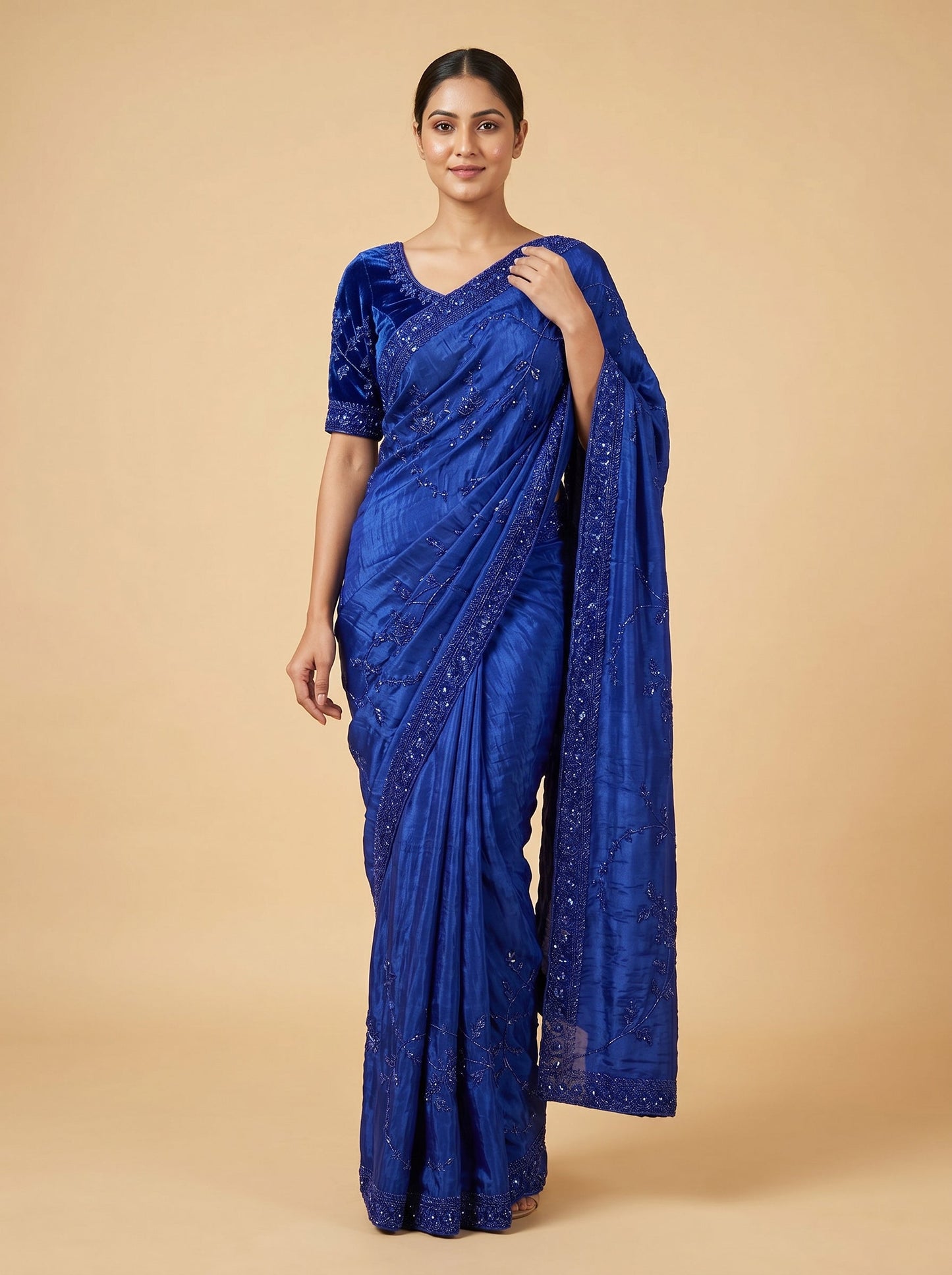 Electric Blue Embroidered Saree