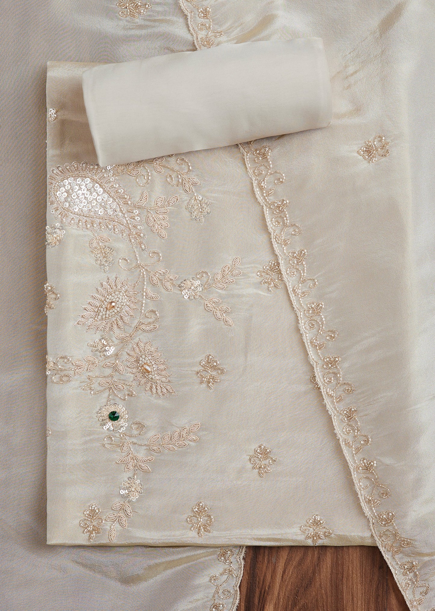 Elegant Off White Tissue Suit Set