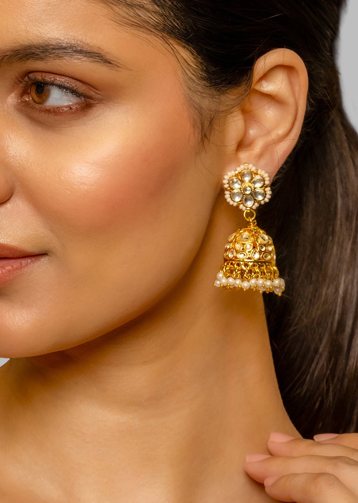 Elegant White Kundan Polki Diamond Statement Earrings