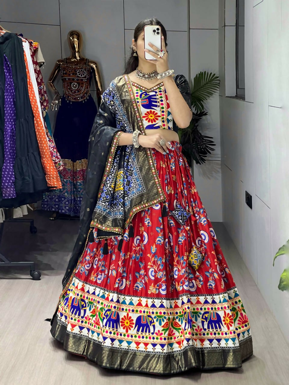 Yash Enterprise Red Silk Embroidery Semi Stitched Navratri Chaniya Choli