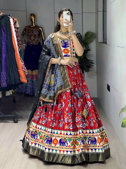 Yash Enterprise Red Silk Embroidery Semi Stitched Navratri Chaniya Choli
