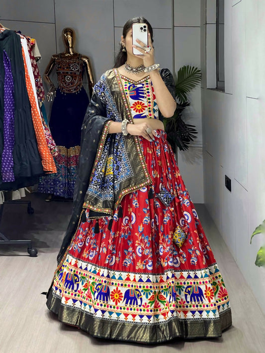 Yash Enterprise Red Silk Embroidery Semi Stitched Navratri Chaniya Choli