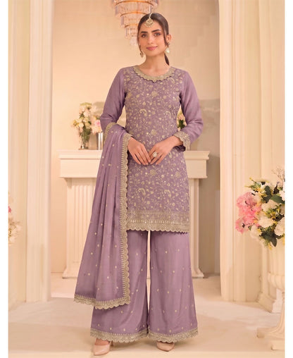 KC Lilac Vichitra Silk Palazzo Suit For Women Festival Wear