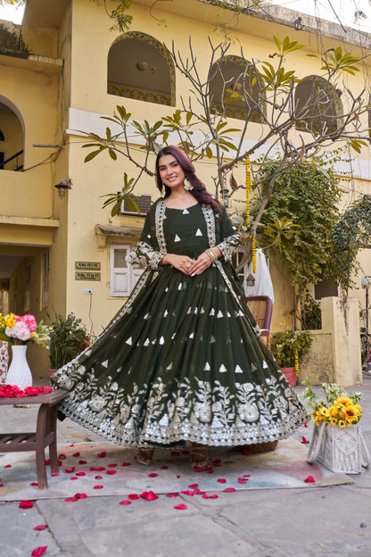 Teeya Creation Womens Casual Party Wear Heavy 7mm Sequence Embroidery Work Mehendi Gown Set