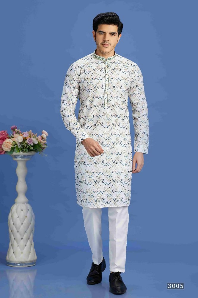 Raivat Ethnic Cotton Embroidery Kurta Pajama In Blue Colour