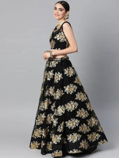 Tulsi Art Black & Golden Sequinned Semi-Stitched Myntra Lehenga & Blouse With Dupatta