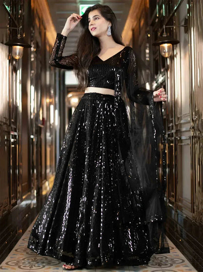 Tulsi Art Black Sequins Heavy Net Party Wear Lehenga Choli With Dupatta