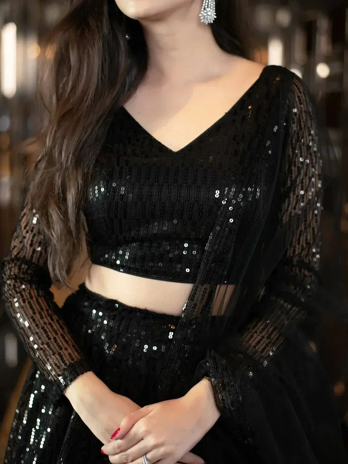 Tulsi Art Black Sequins Heavy Net Party Wear Lehenga Choli With Dupatta