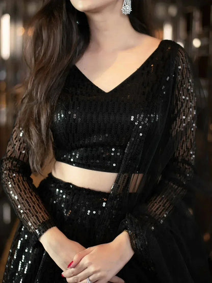 Tulsi Art Black Sequins Heavy Net Party Wear Lehenga Choli With Dupatta