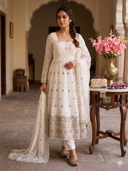Teeya Creation Premium Off-White Designer Anarkali Suit for Wedding