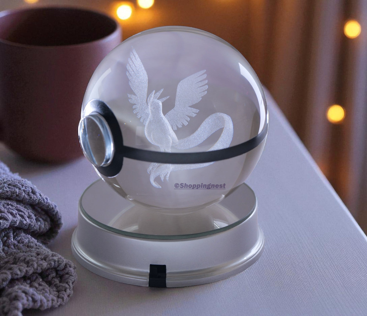Articuno Pokémon Crystal Poké Ball 3D Laser Engraved Figurine | Color Changing LED Night Lamp |PVC| Collectible by ShoppingNest