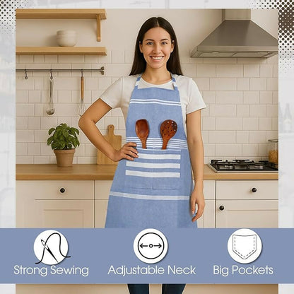 Varde Waterproof Cooking Apron For Men & Women With 2 Pockets-Rock Blue & Light Mauve (Pack of 2)