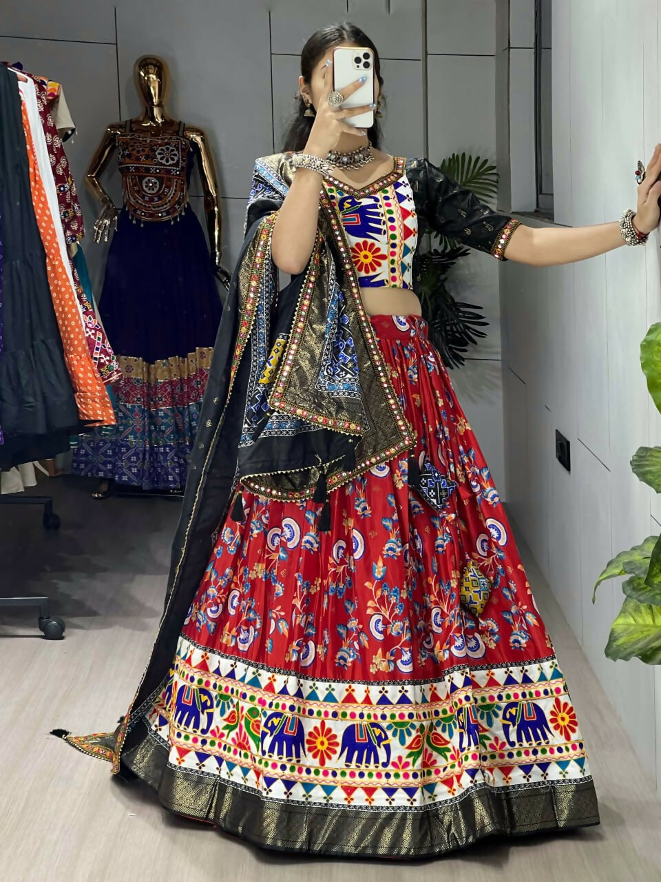 Yash Enterprise Red Silk Embroidery Semi Stitched Navratri Chaniya Choli
