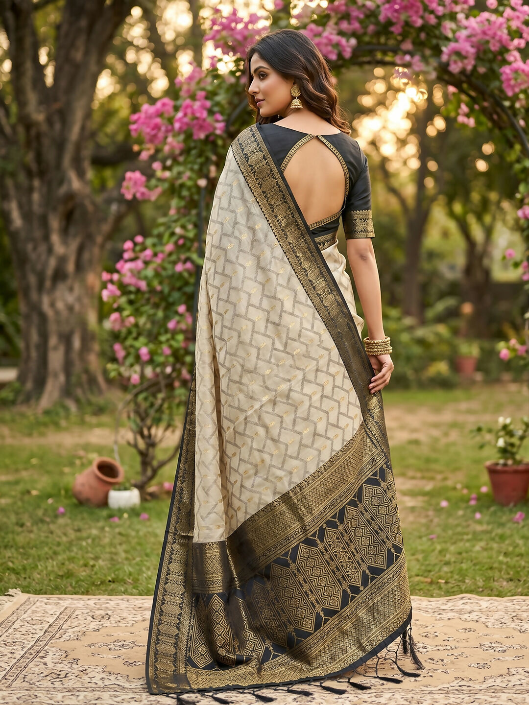 Shree Shyam Fashion Chiku With Black Cotton Saree