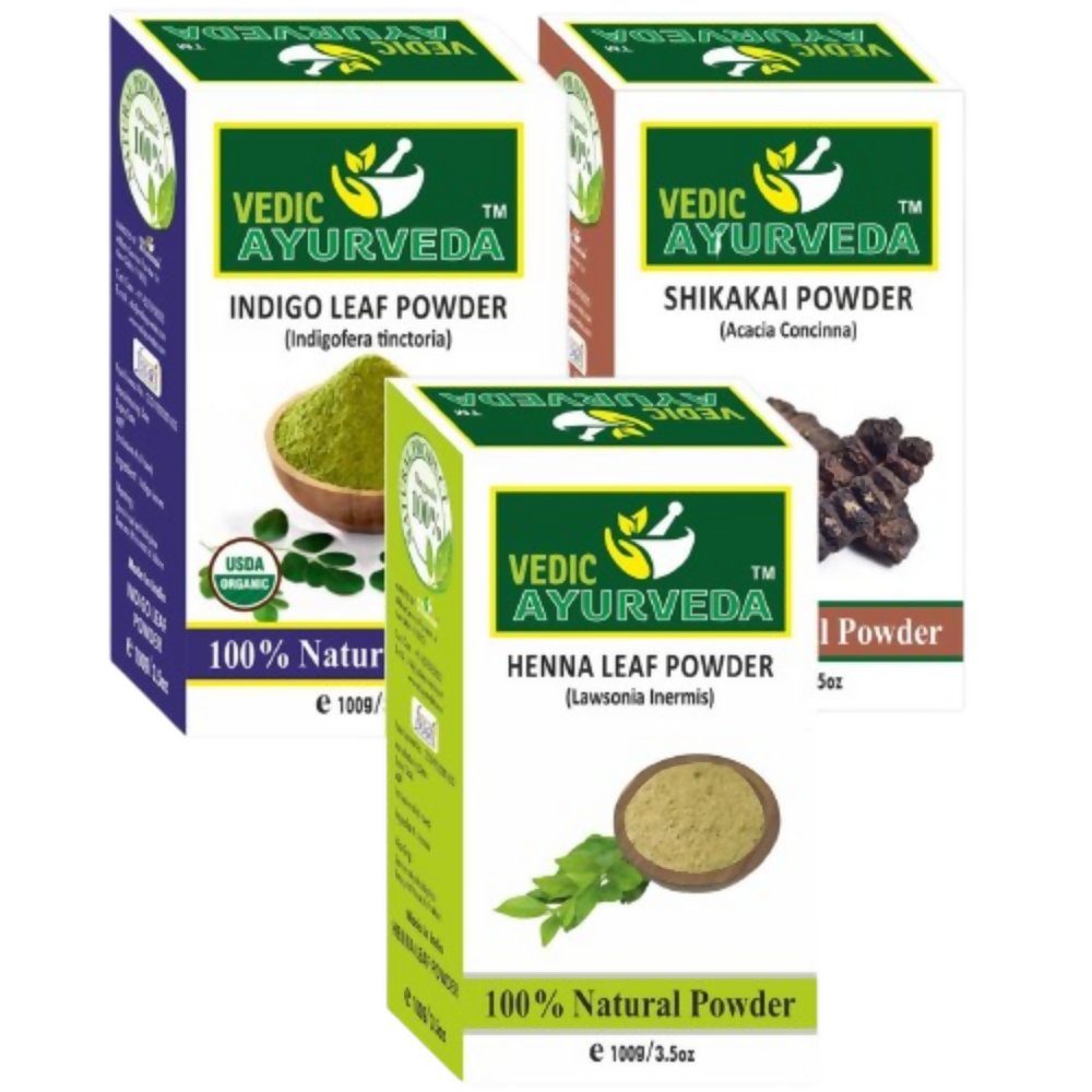 VedicAyurveda Pure Organic & Natural Indigo, Shikakai & Heena Powder