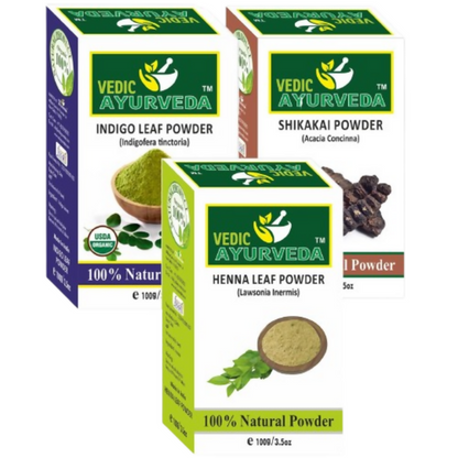 VedicAyurveda Pure Organic & Natural Indigo, Shikakai & Heena Powder