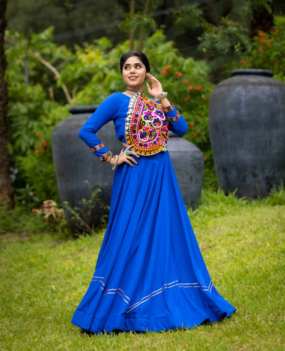 Yash Enterprise Blue Rayon Cotton Embroidery Semi Stitched Navratri Top Chaniya Choli