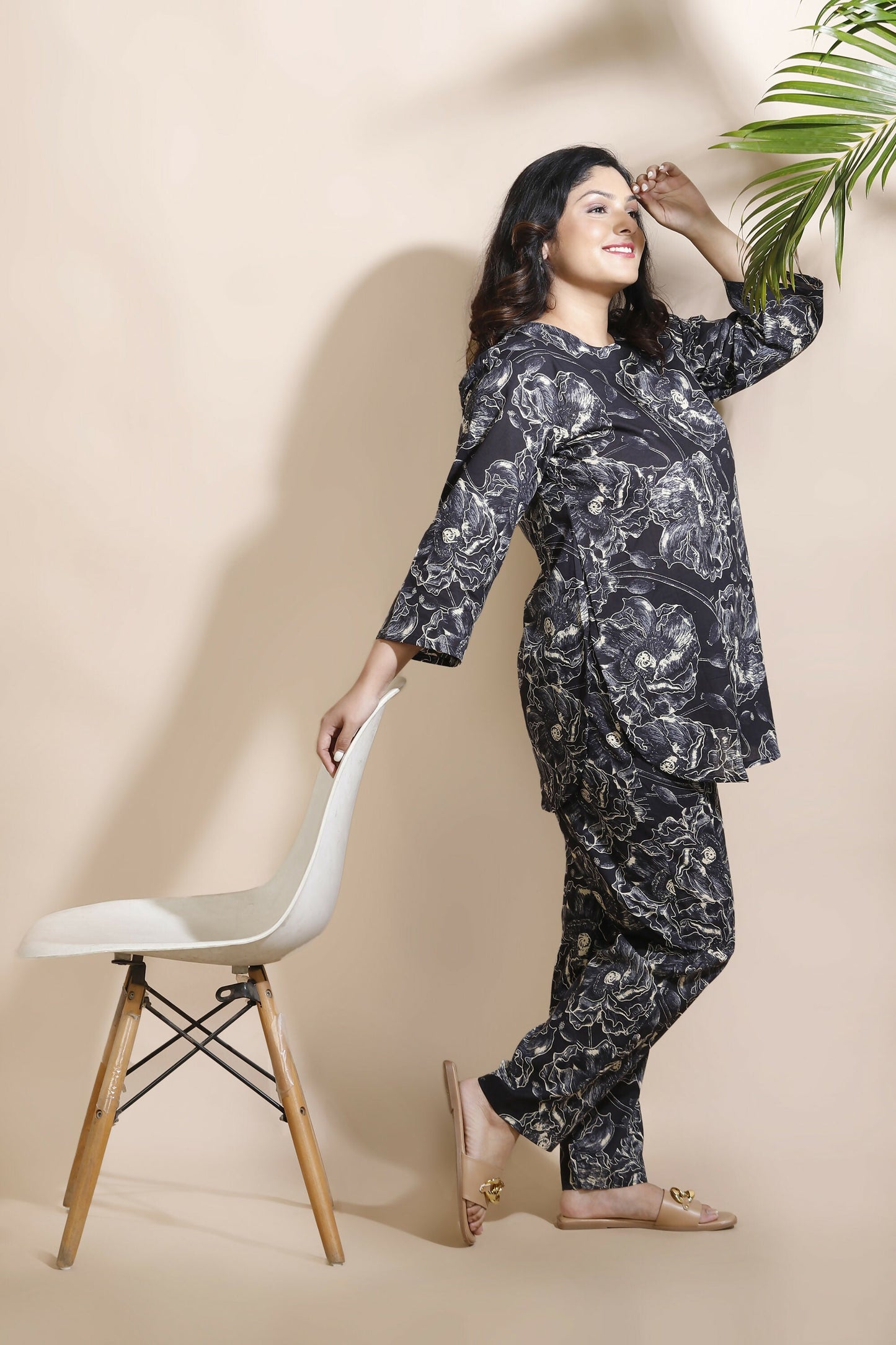 Breathables Floral Cotton Co-Ord Set  Black