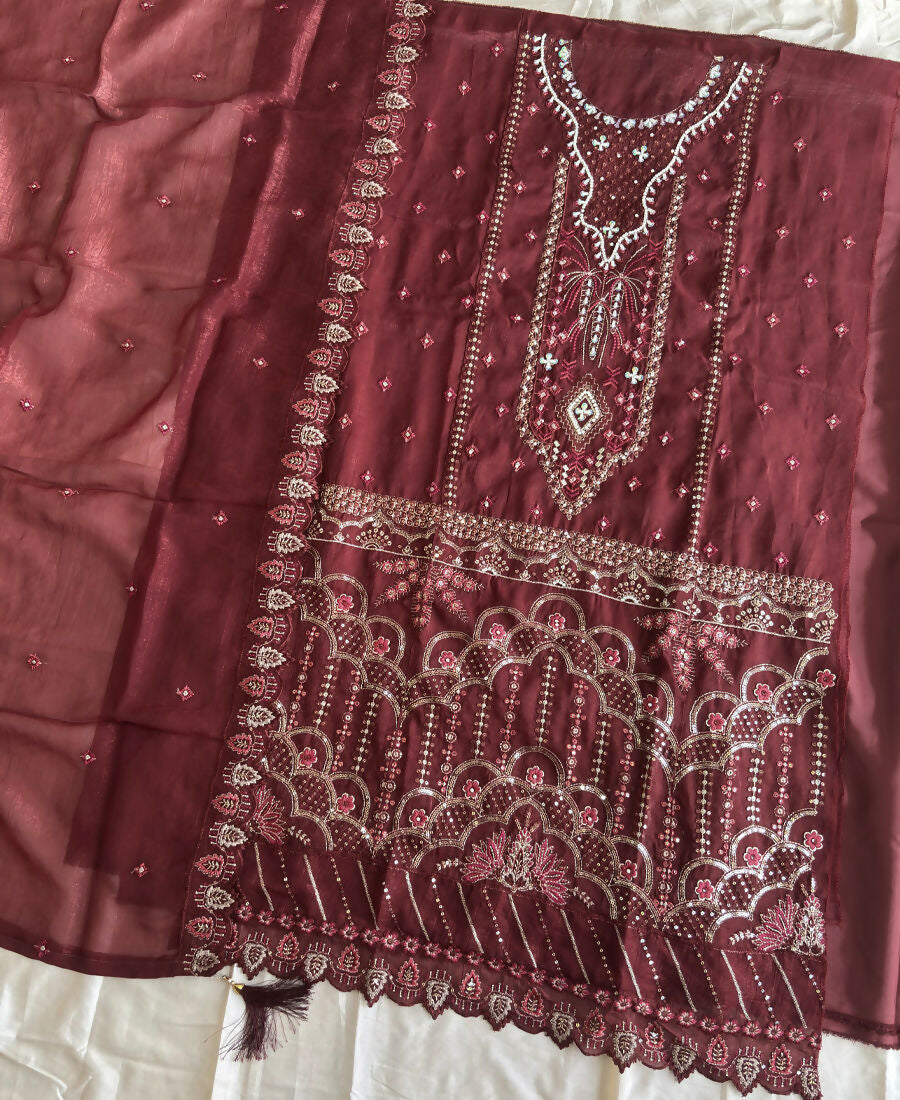 KC Red Pakistani Crunchy Silk Heavy Salwar Kameez For Women