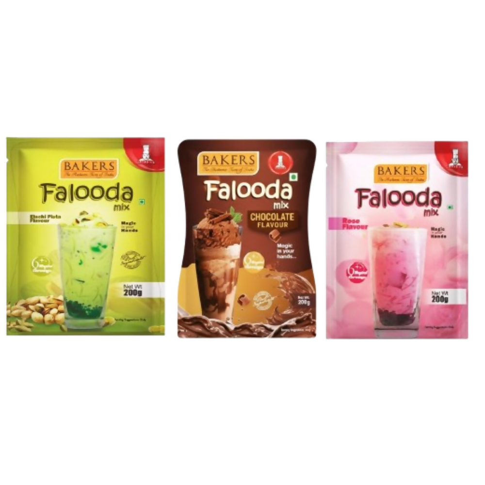 BAKERS Falooda Mix Powder - Chocolate, Pista and Rose
