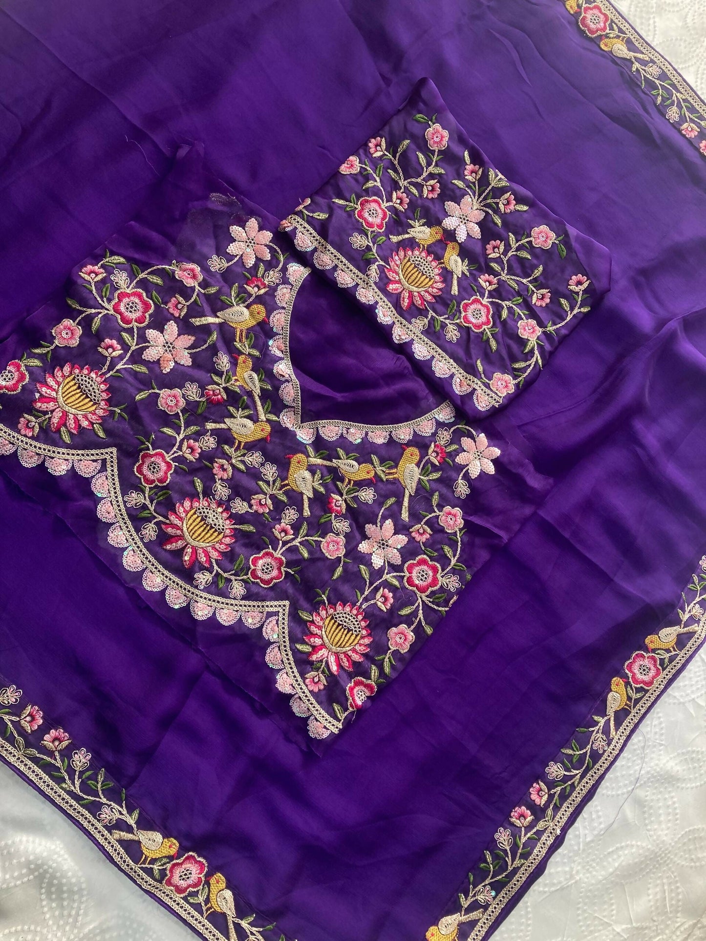 Teeya Creation New Trendy Party Wear Soft Satin Chiffon Saree-Purple