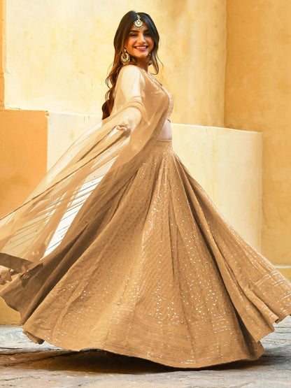 Tulsi Art Fabulous Beige Sequins Georgette Festival Wear Lehenga Choli