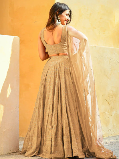 Tulsi Art Fabulous Beige Sequins Georgette Festival Wear Lehenga Choli