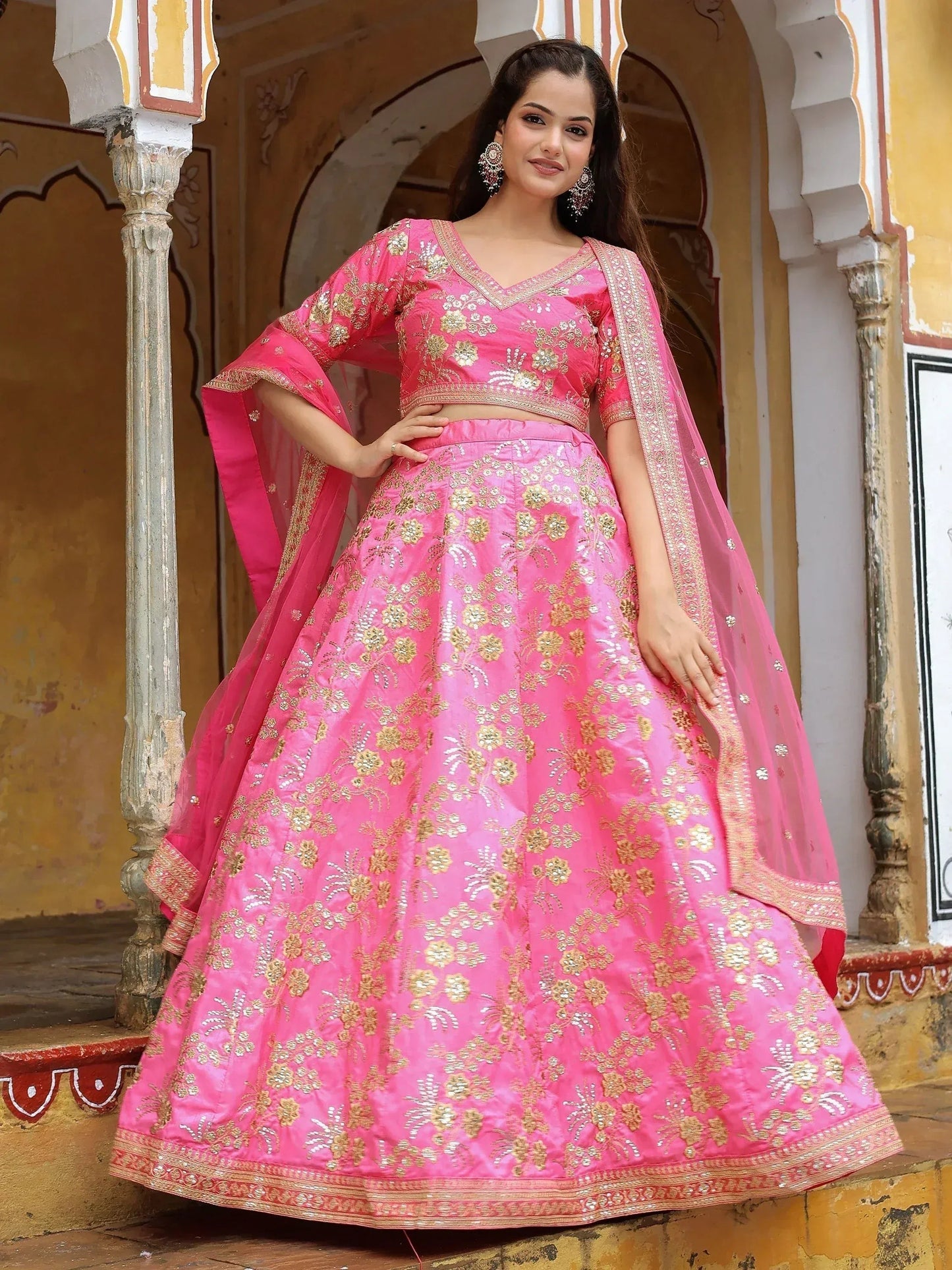 Tulsi Art Fabulous Pink Embroidery Silk Engagement Wedding Wear Lehenga Choli
