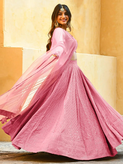 Tulsi Art Fascinating Baby Pink Georgette Party Wear Lehenga Choli