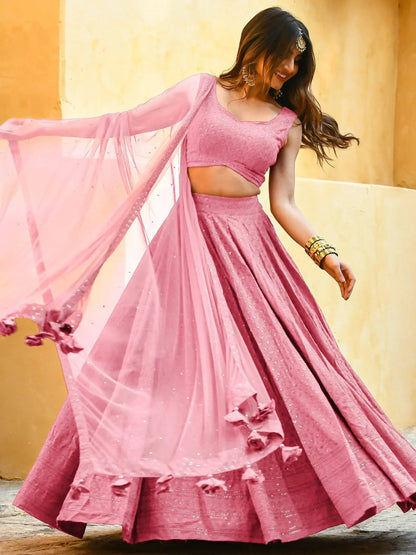 Tulsi Art Fascinating Baby Pink Georgette Party Wear Lehenga Choli