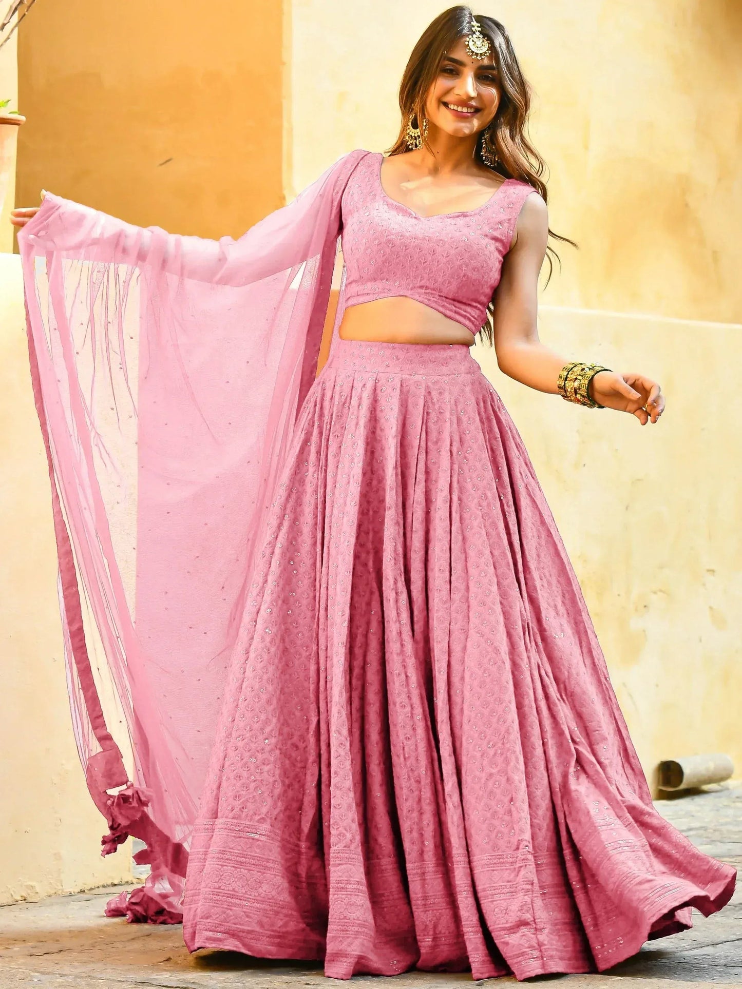 Tulsi Art Fascinating Baby Pink Georgette Party Wear Lehenga Choli