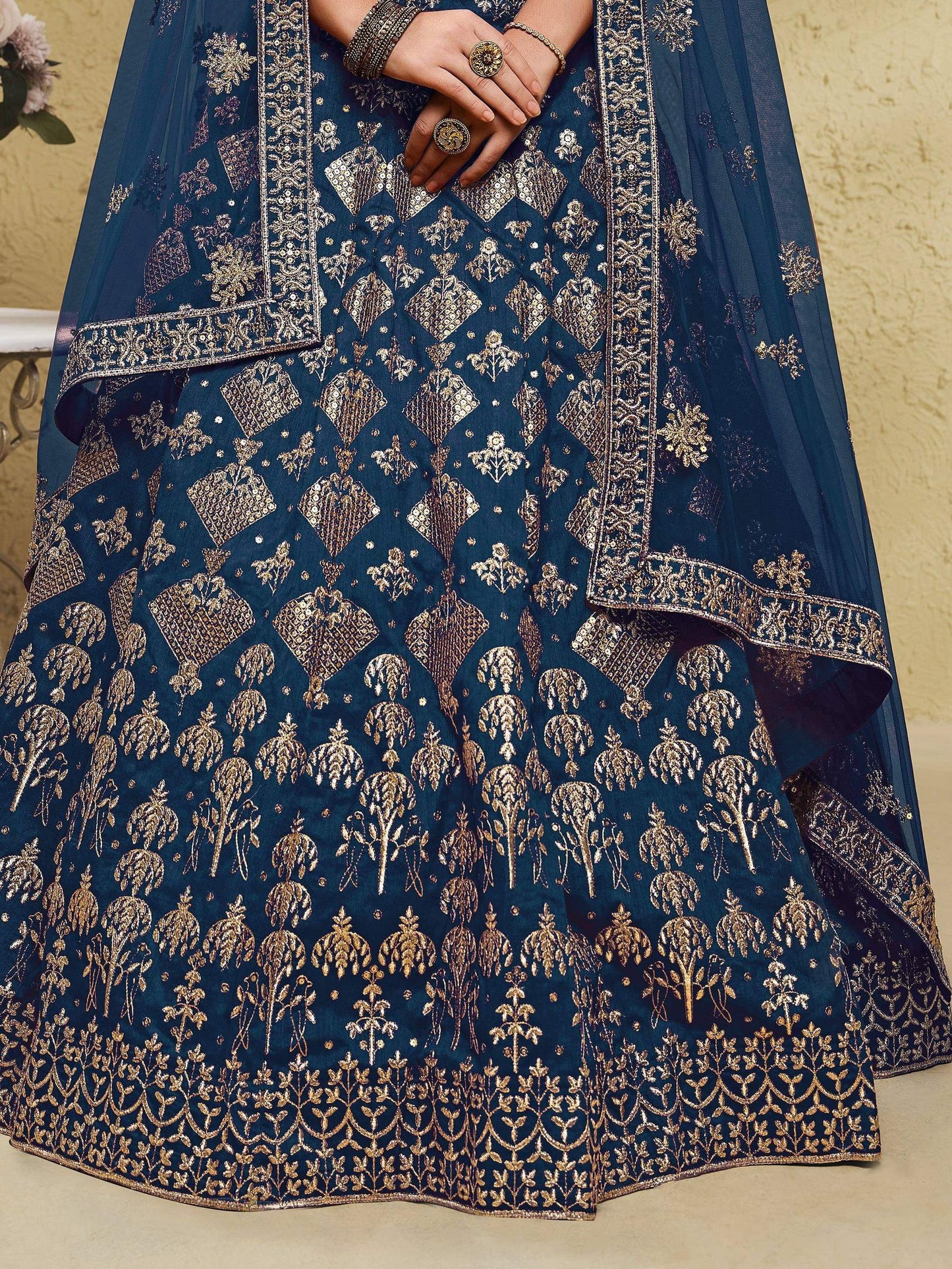 Tulsi Art Fascinating Blue Sequins Silk Wedding Wear Lehenga Choli
