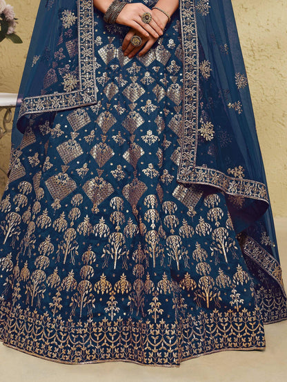 Tulsi Art Fascinating Blue Sequins Silk Wedding Wear Lehenga Choli