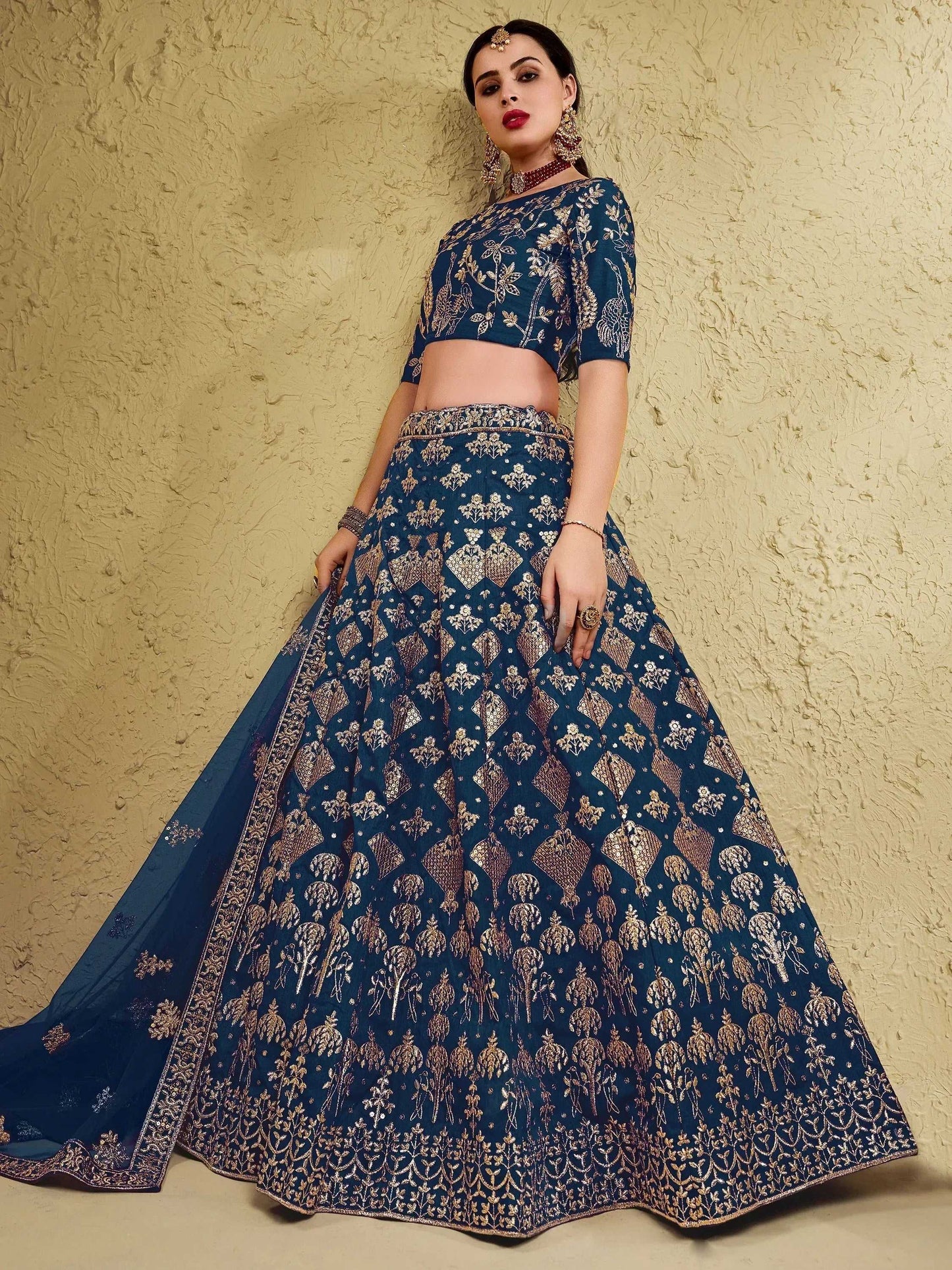 Tulsi Art Fascinating Blue Sequins Silk Wedding Wear Lehenga Choli