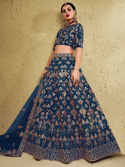 Tulsi Art Fascinating Blue Sequins Silk Wedding Wear Lehenga Choli