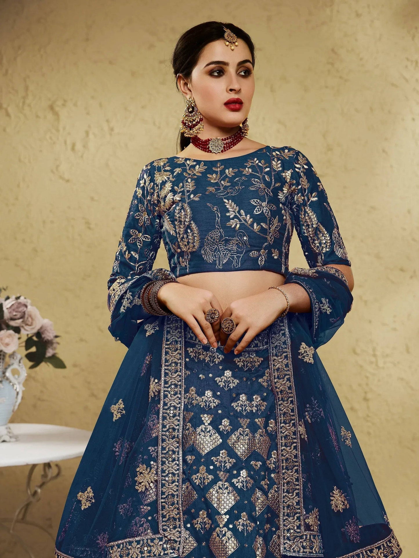 Tulsi Art Fascinating Blue Sequins Silk Wedding Wear Lehenga Choli