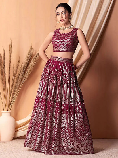 Tulsi Art Fascinating Dark Pink Sequins Georgette Festival Wear Lehenga Choli