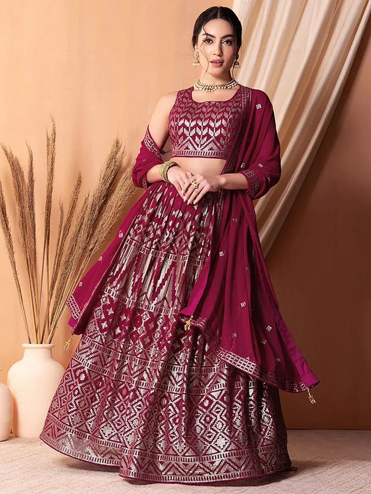 Tulsi Art Fascinating Dark Pink Sequins Georgette Festival Wear Lehenga Choli