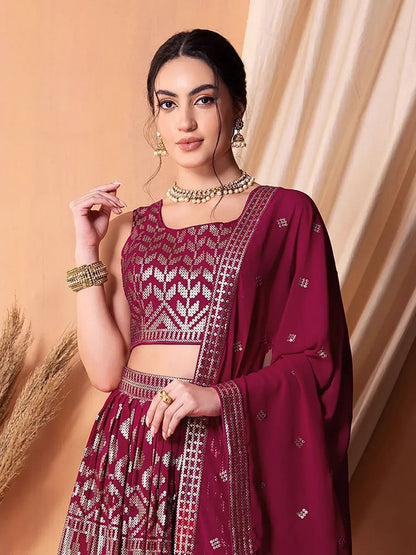 Tulsi Art Fascinating Dark Pink Sequins Georgette Festival Wear Lehenga Choli