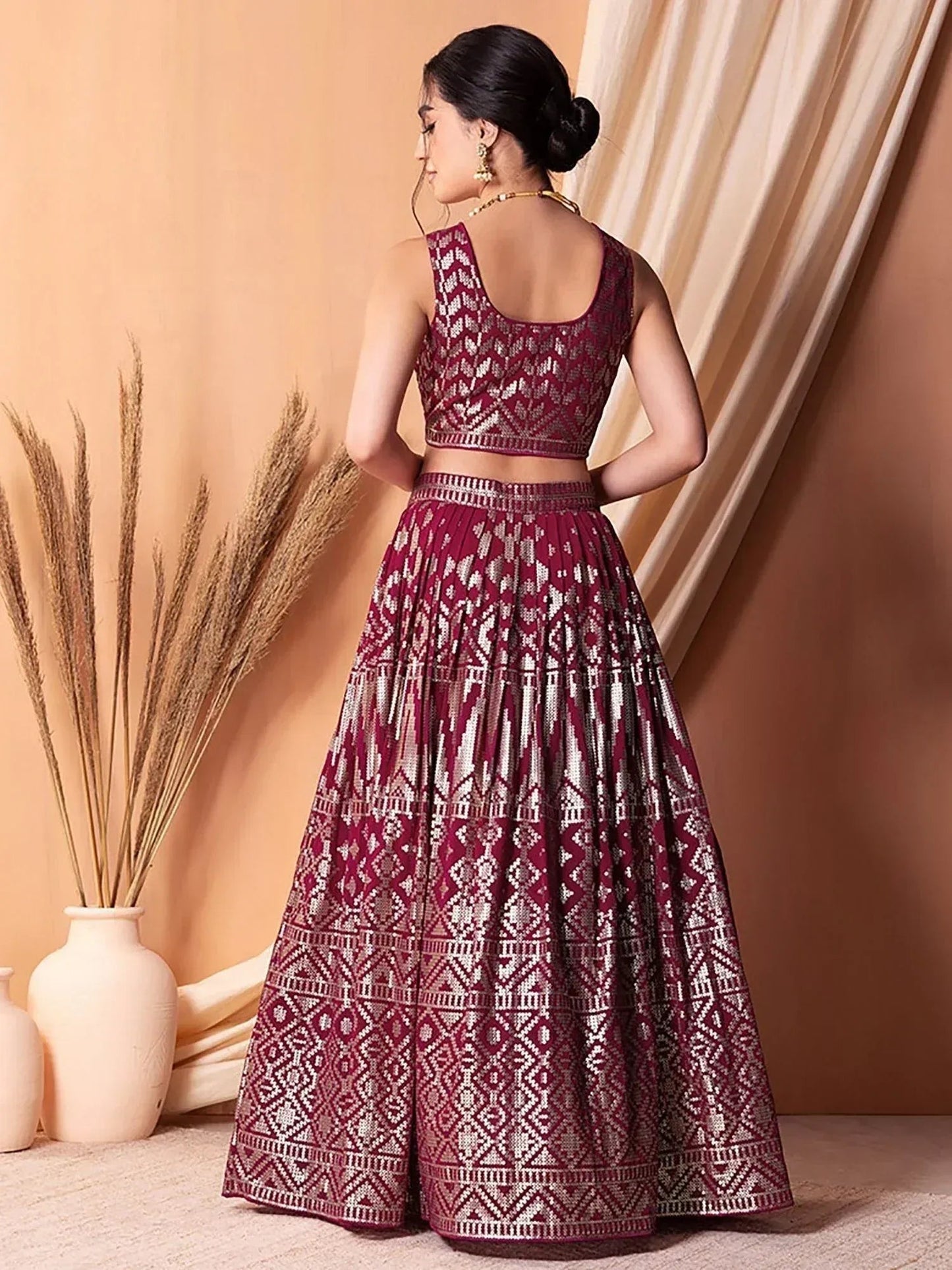 Tulsi Art Fascinating Dark Pink Sequins Georgette Festival Wear Lehenga Choli