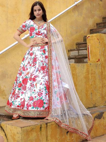 Tulsi Art Fascinating Off White Floral Printed Art Silk Event Wear Lehenga Choli