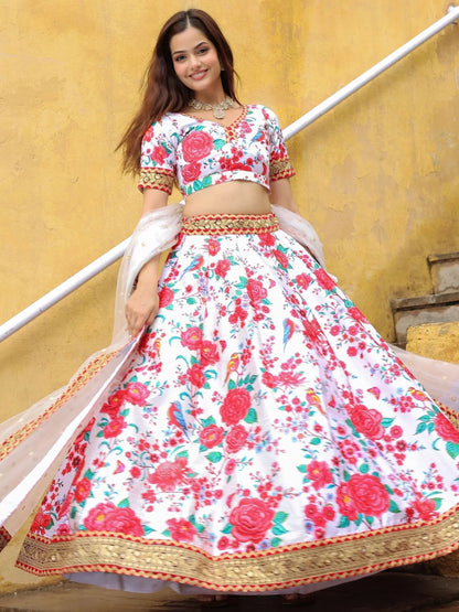 Tulsi Art Fascinating Off White Floral Printed Art Silk Event Wear Lehenga Choli