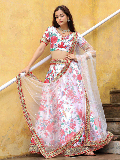 Tulsi Art Fascinating Off White Floral Printed Art Silk Event Wear Lehenga Choli