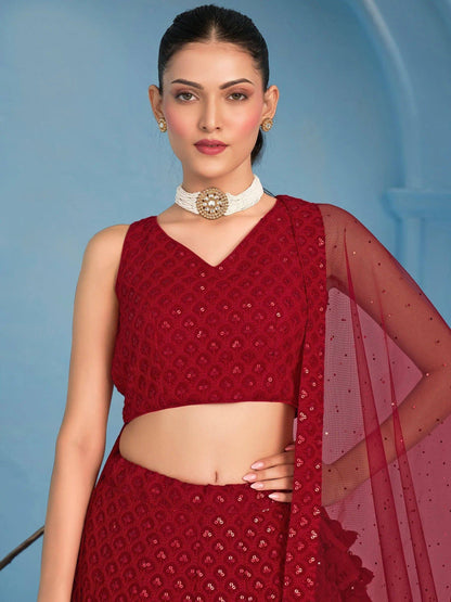 Tulsi Art Fascinating Red Thread Work Georgette Wedding Wear Lehenga Choli