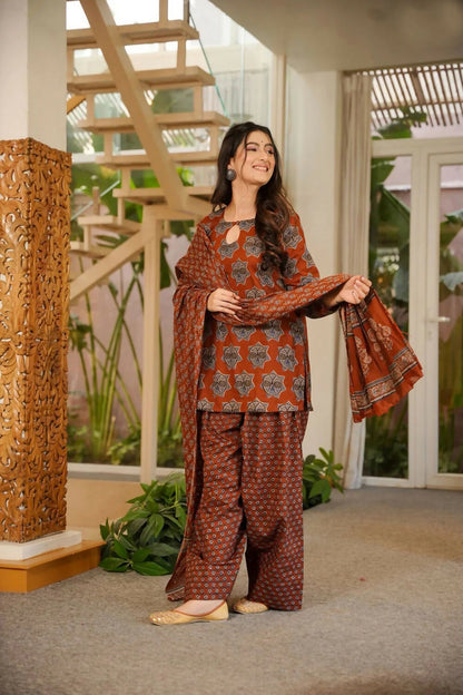 Aayaa Designer Cotton Silk Farshi Salwar Set - Maroon