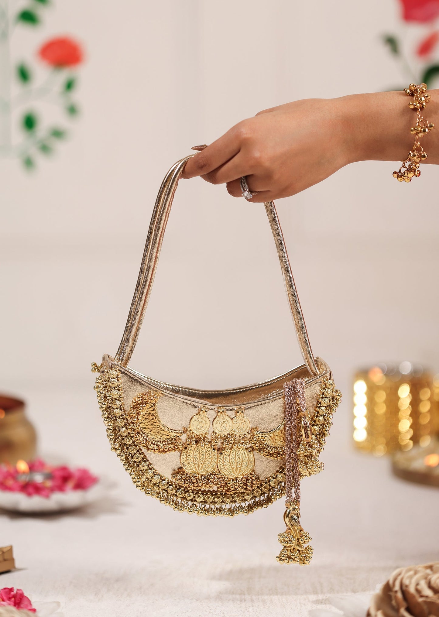 Festive Gold Embellished Handbag
