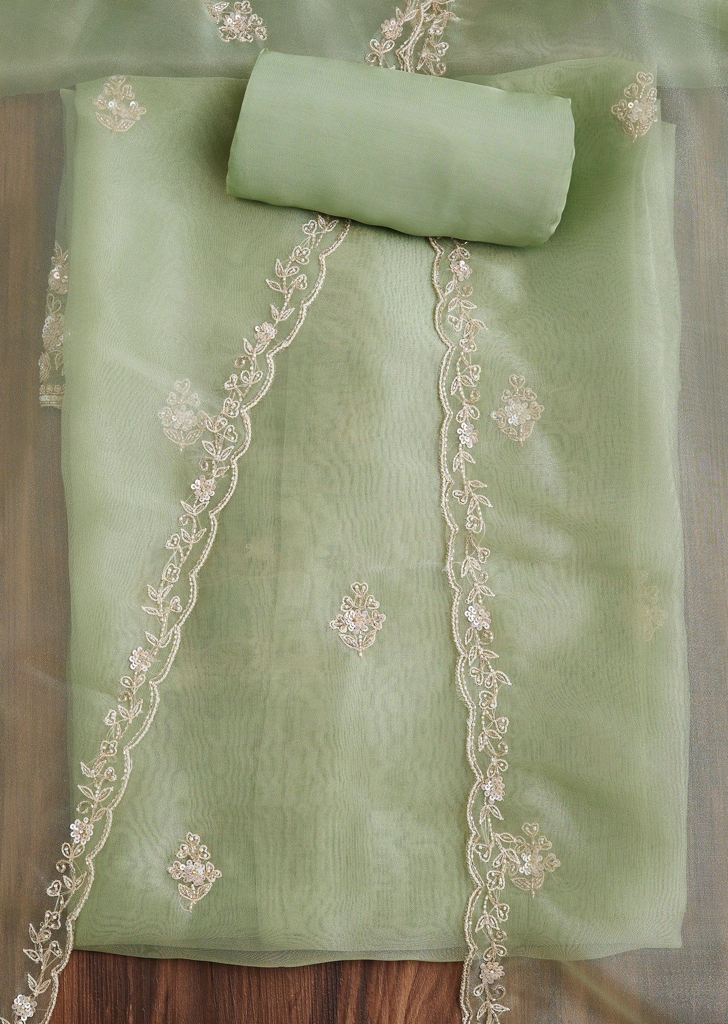 Festive Green Organza Suit Set
