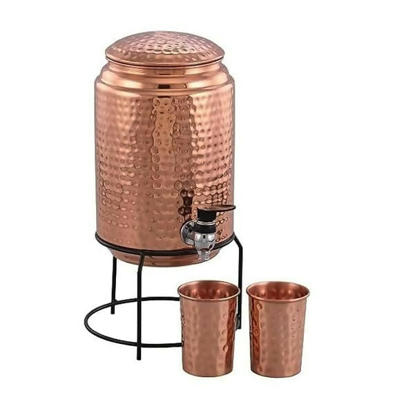 Not Available Copper Water Dispenser with 2 Glass and Stand