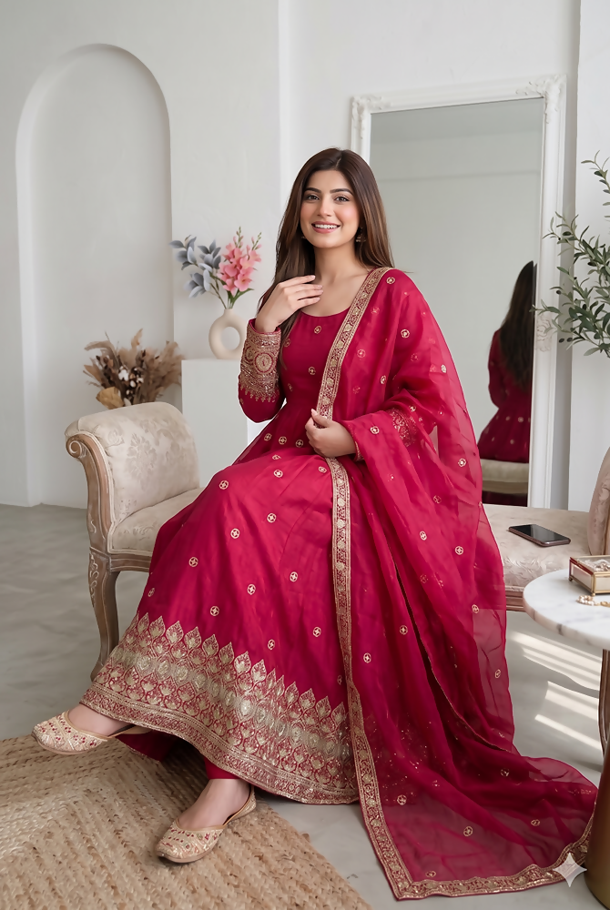 Teeya Creation New Latest Trendy Elegant Rani Pink Festive Anarkali Suit for Women